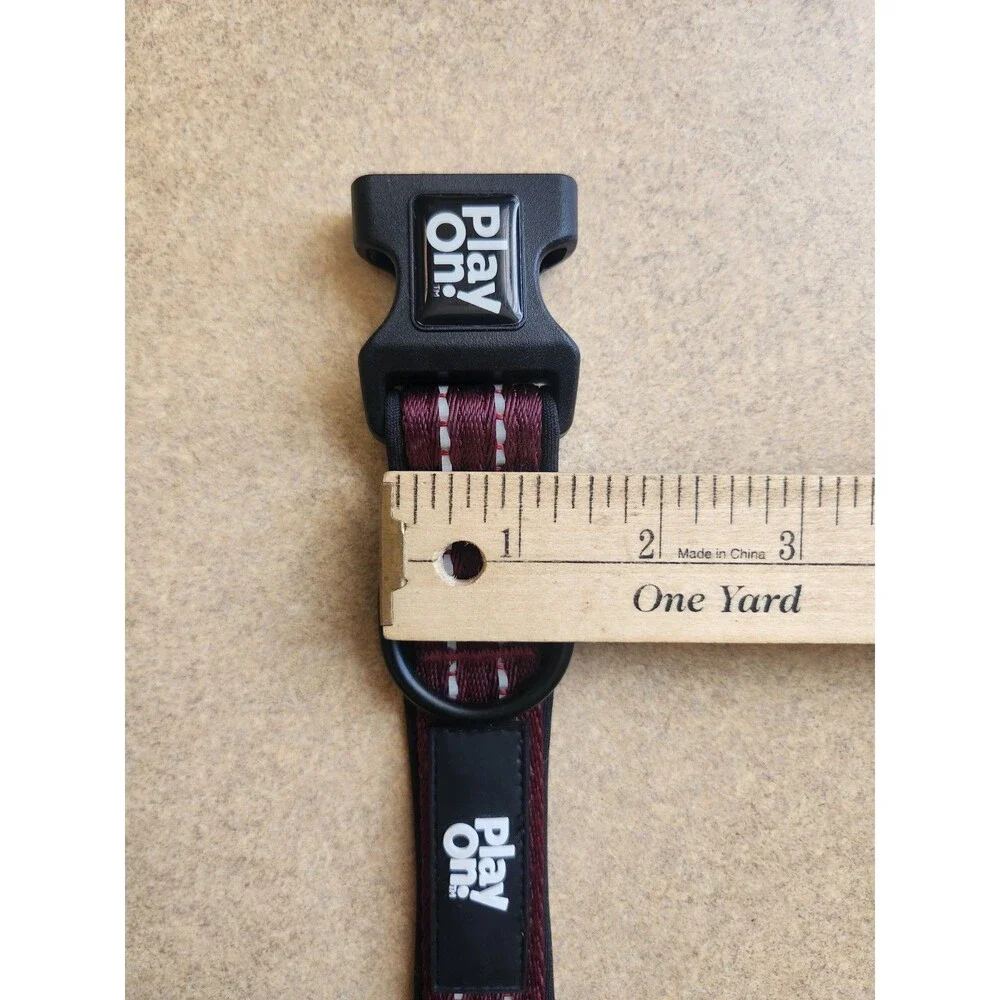 Play On Large Dog Collar 18 To 26 Inch Padded & Reflective Burgundy